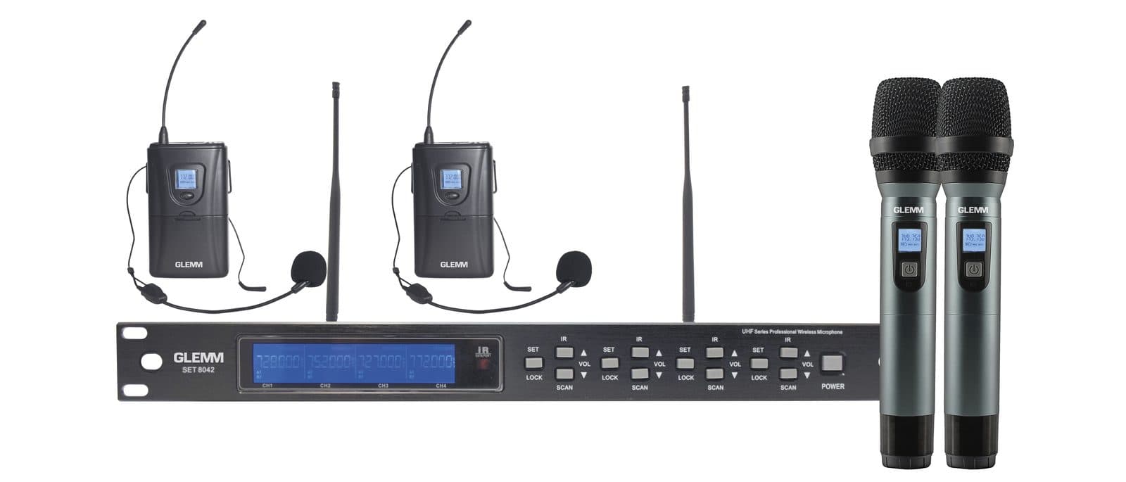 Kit 4 radiomicrofoni UHF - 2 palmari 2 bodypack - Glemm SET 8042PL