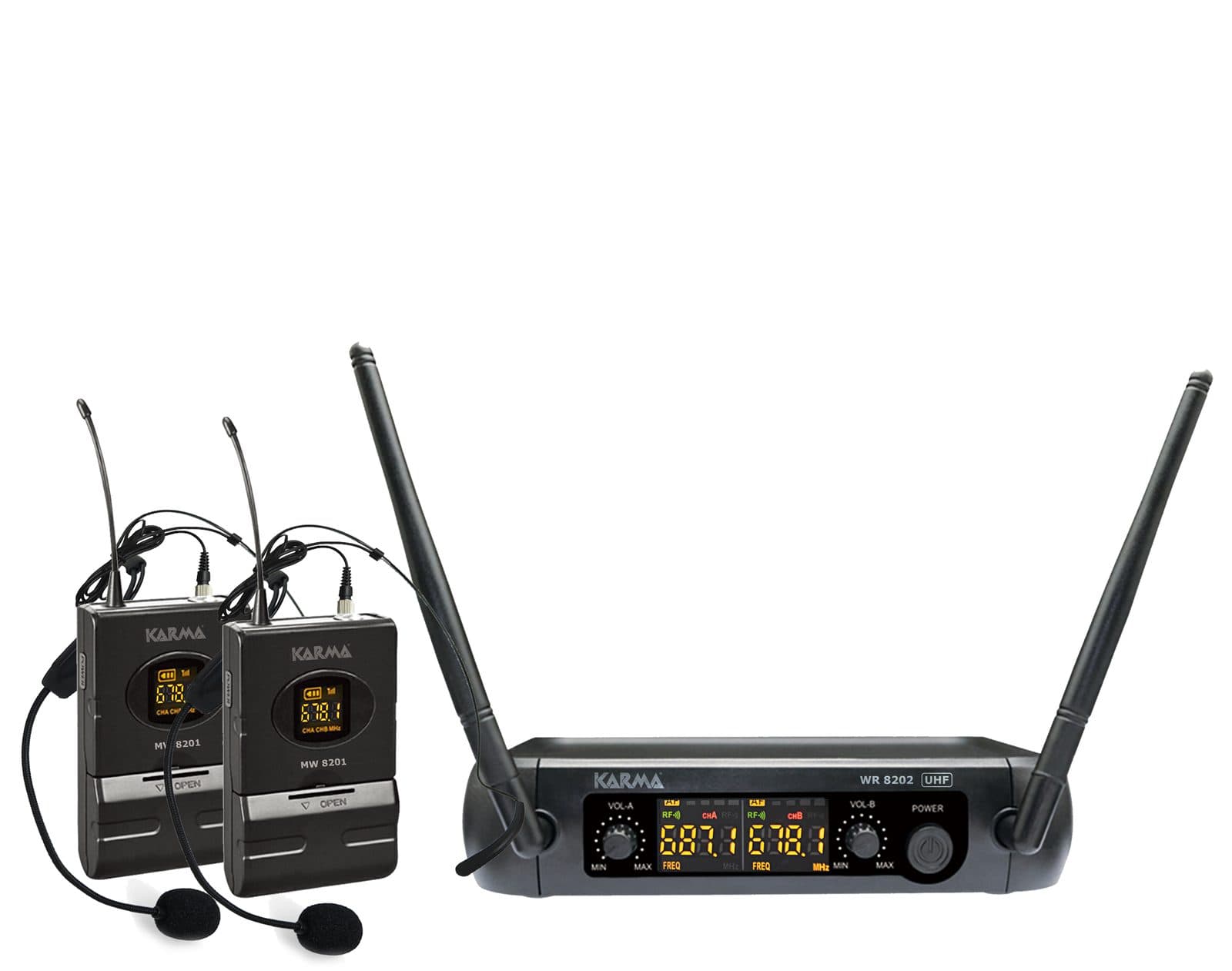 Doppio radiomicrofono UHF con archetto - Karma SET 8202LAV