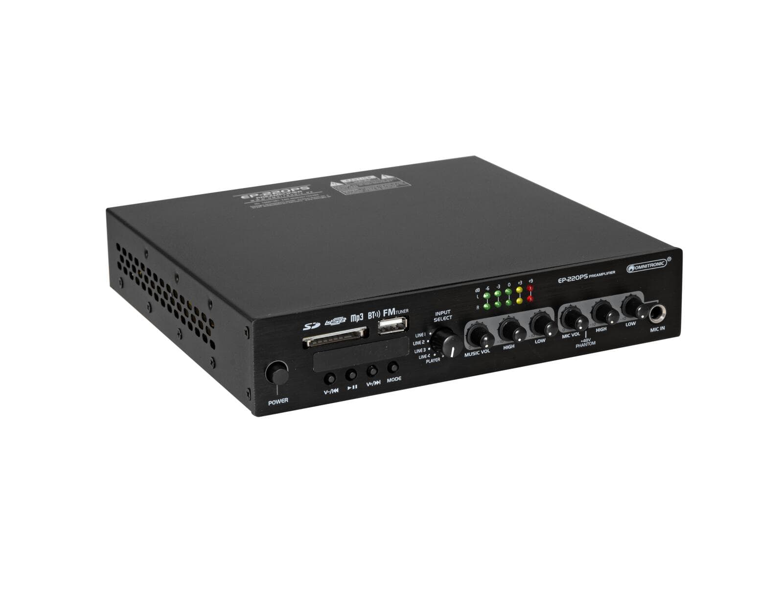 OMNITRONIC EP-220PS Preamplificatore con lettore MP3, Bluetooth e radio FM da 9,5" - 10007081