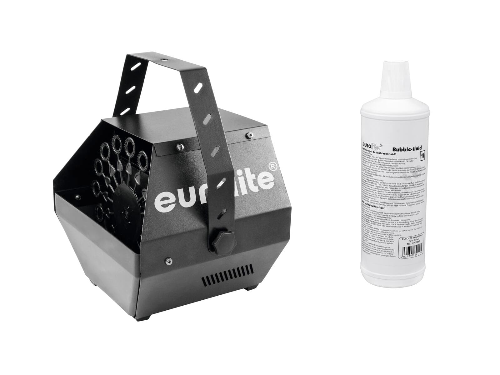 EUROLITE Set B-100 Macchina delle bolle nera DMX + Liquido per bolle 1l - 20000252