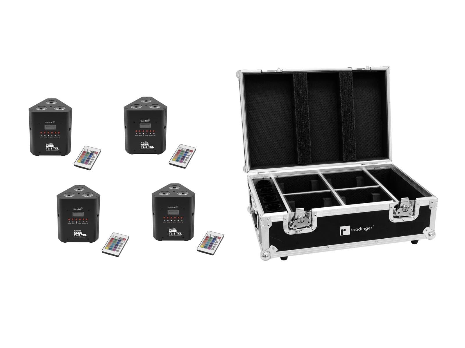 EUROLITE Set 4x AKKU TL-3 TCL QuickDMX + Flightcase con funzione di ricarica - 20000399