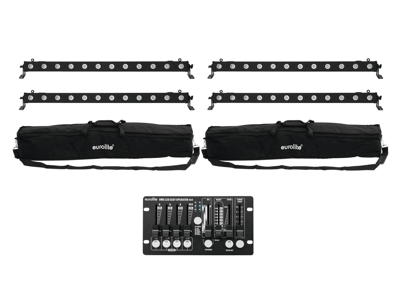 EUROLITE Set 4x LED BAR-12 QCL RGBW + 2 x custodie morbida + Controller - 20000407
