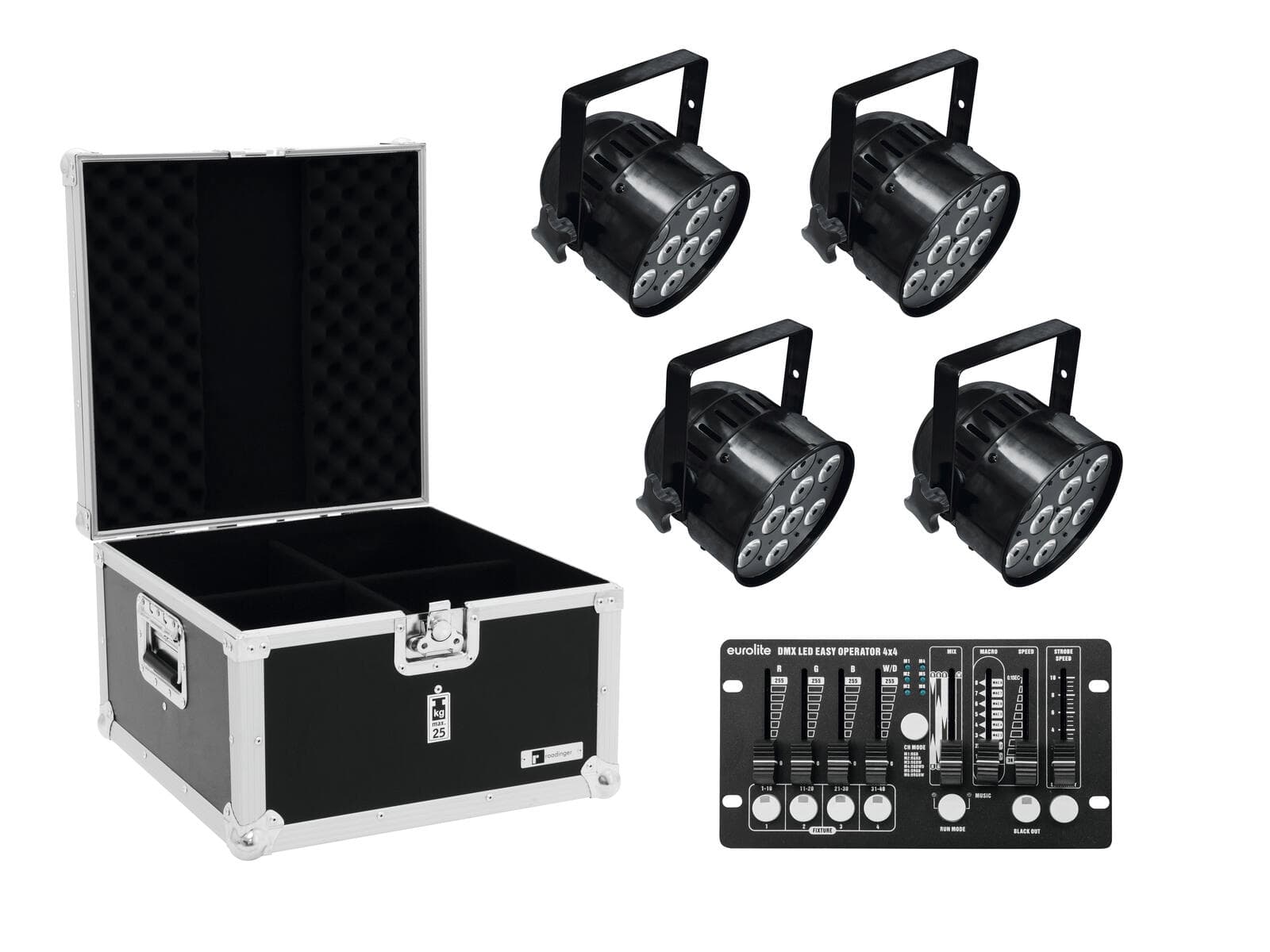 EUROLITE Set 4x LED PAR-56 QCL bk + Flightcase + Controller - 20000413