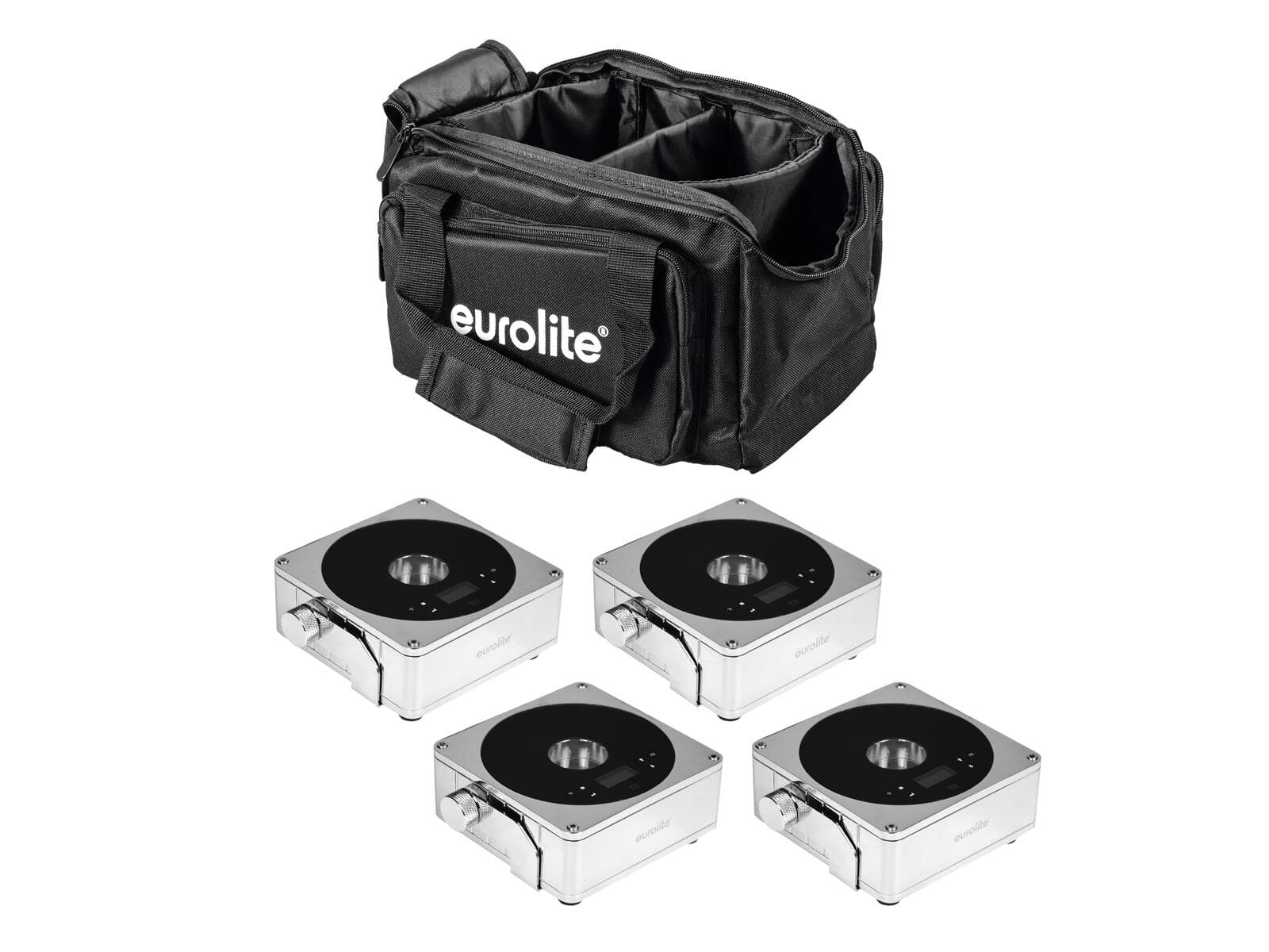 EUROLITE Set 4x AKKU IP Flat Light 1 chrome + Custodia morbida - 20000425