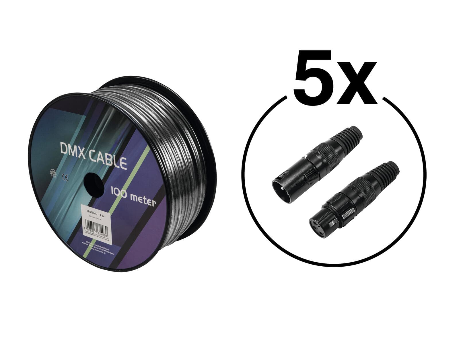 EUROLITE Set Cavo DMX 2x0.22 100m bk + 10 Connettori - 20000429