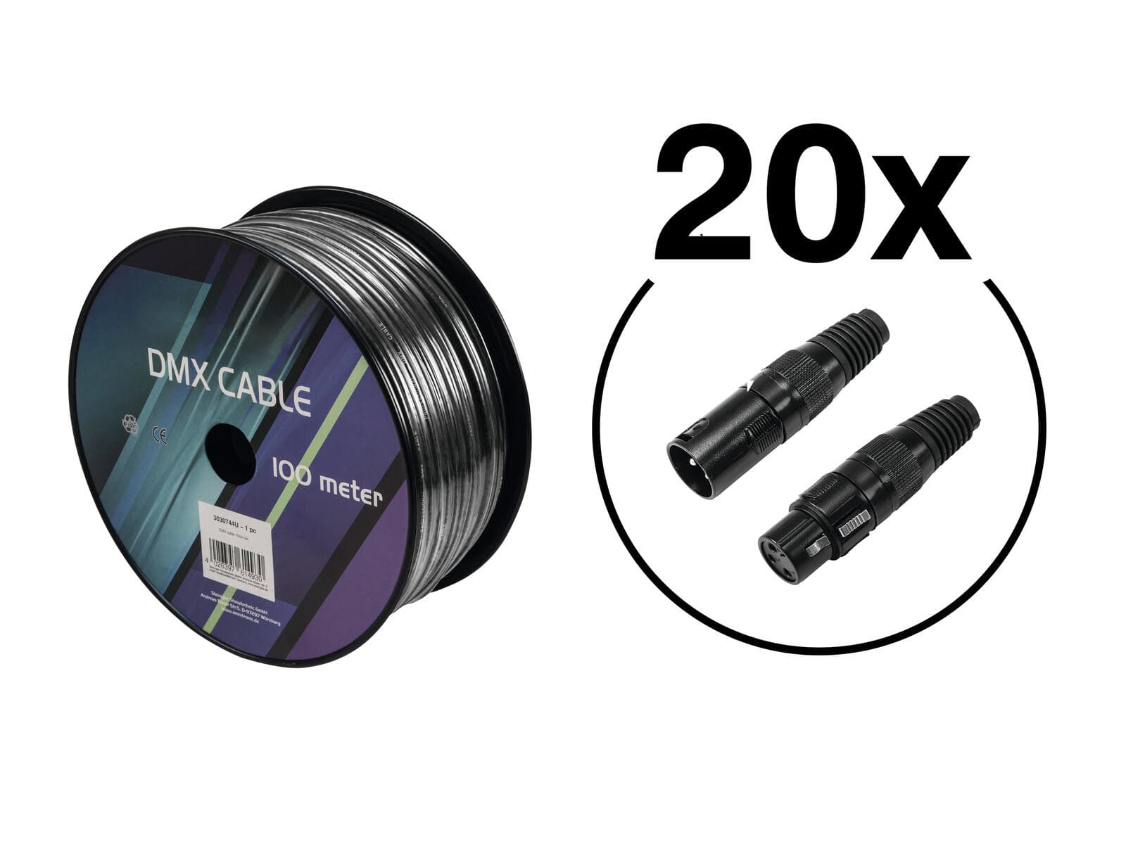 EUROLITE Set Cavo DMX 2x0.22 100m bk + 40 Connettori - 20000431