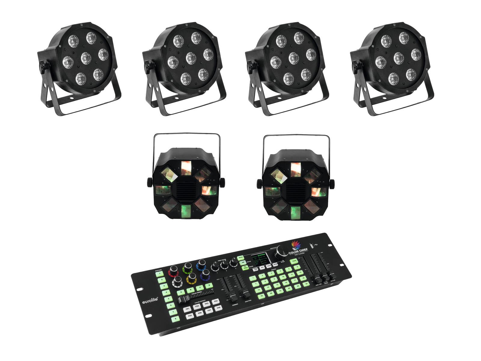 EUROLITE Set 4x LED SLS-7 HCL Floor + 2x LED FE-700 + Controller DMX LED Color Chief - 20000434