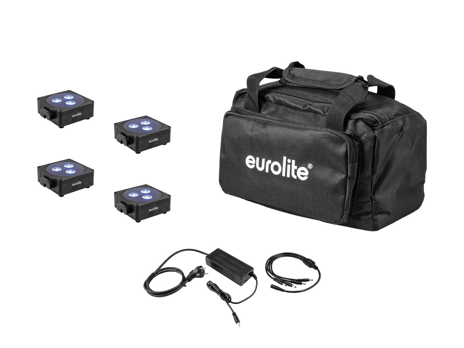 EUROLITE Set 4x AKKU Flat Light 3 bk + caricatore + borsa morbida - 20000476