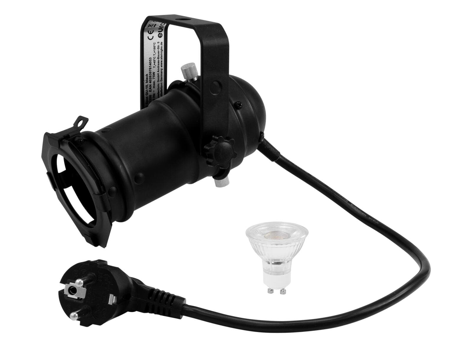 EUROLITE Set PAR-16 Spot GU-10 nero + GU-10 230V LED SMD 7W 3000K - 20000559