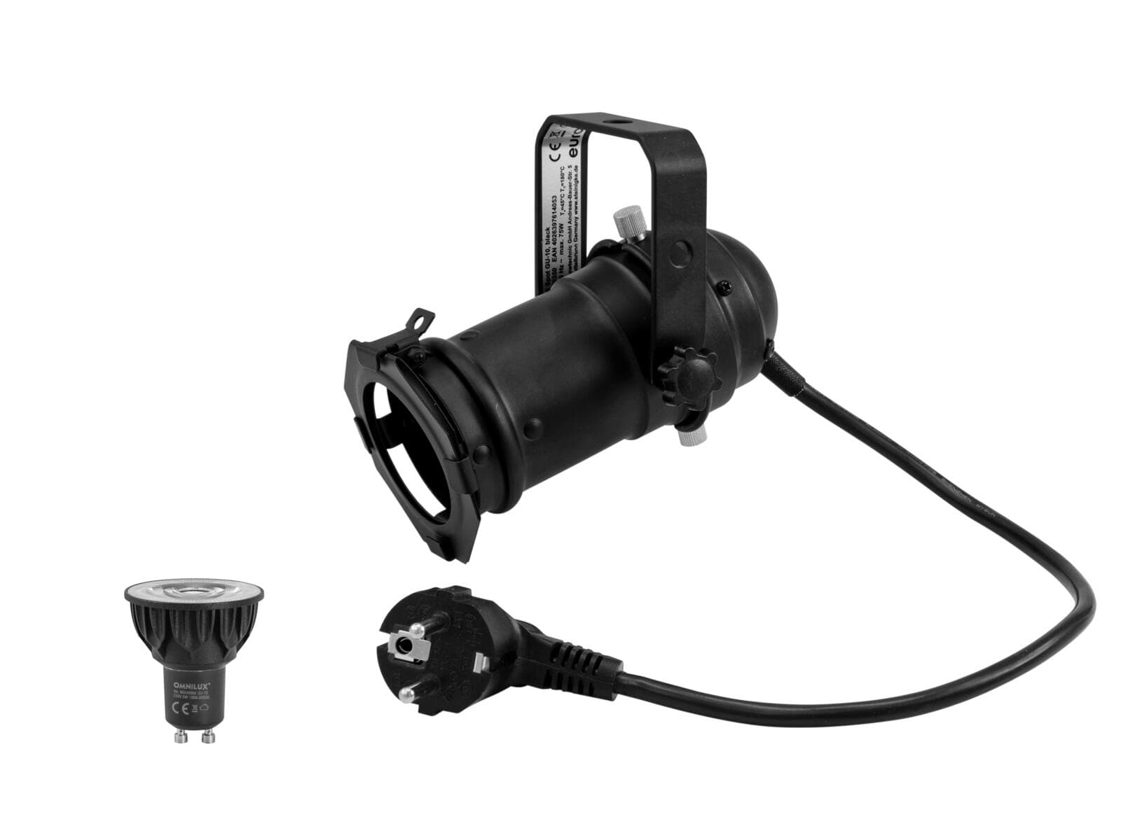EUROLITE Set PAR-16 Spot nero + GU-10 230V COB 5W LED 1800-3000K dim2warm - 20000686