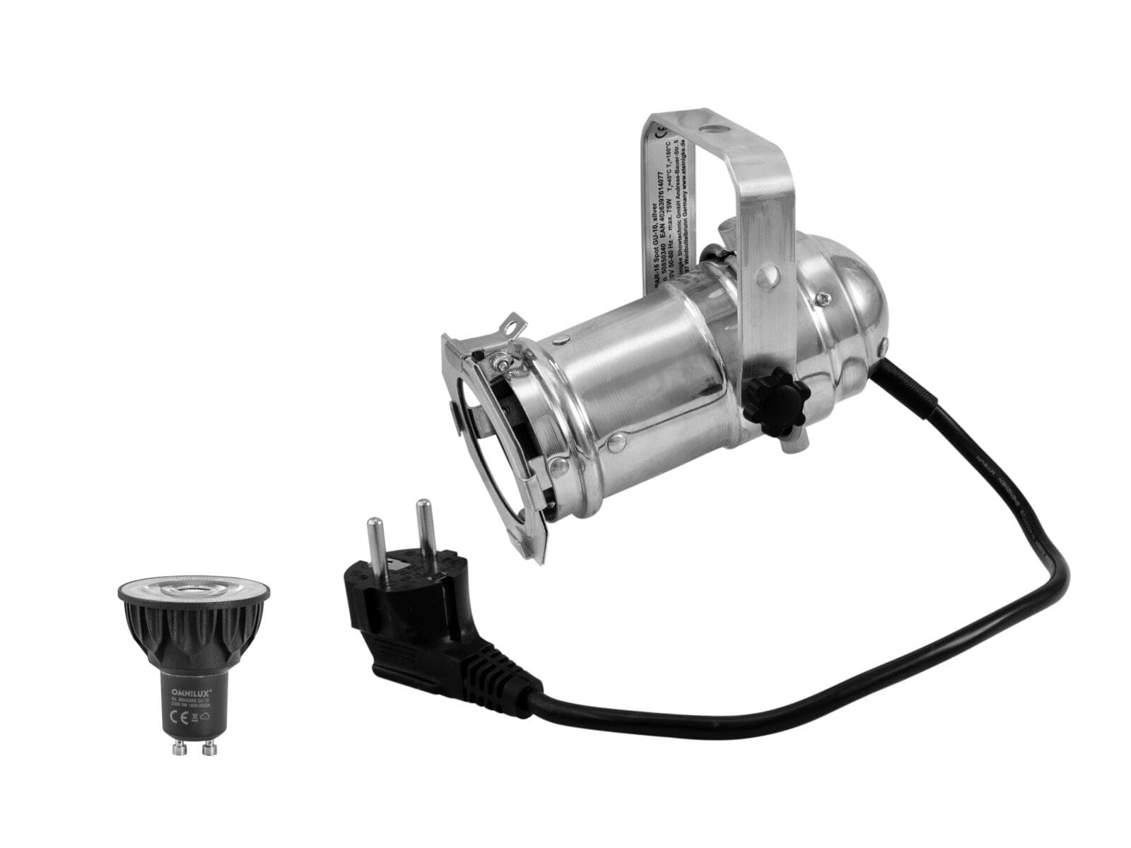 EUROLITE Set PAR-16 Spot argento + GU-10 230V COB 5W LED 1800-3000K dim2warm - 20000687