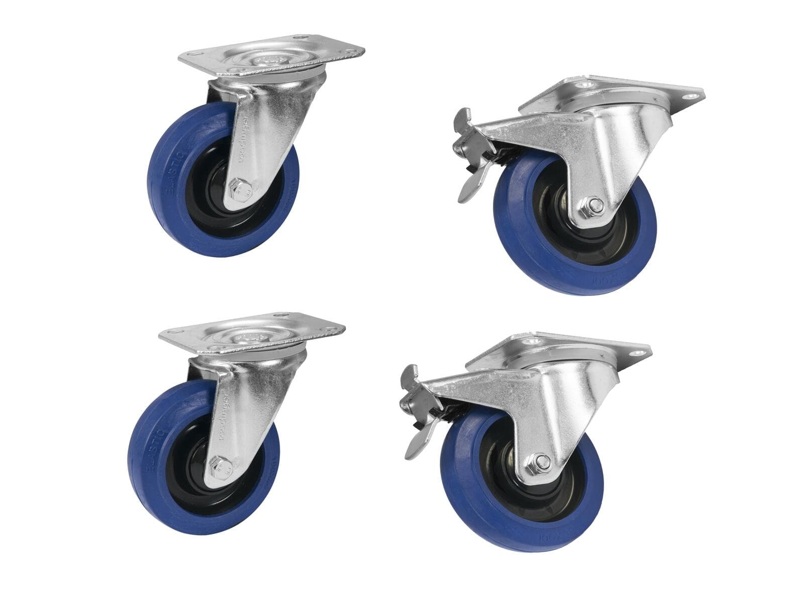 ROADINGER Set Ruote girevoli 100 mm blu 2x RD-100 + 2x RD-100B con freno - 20000700