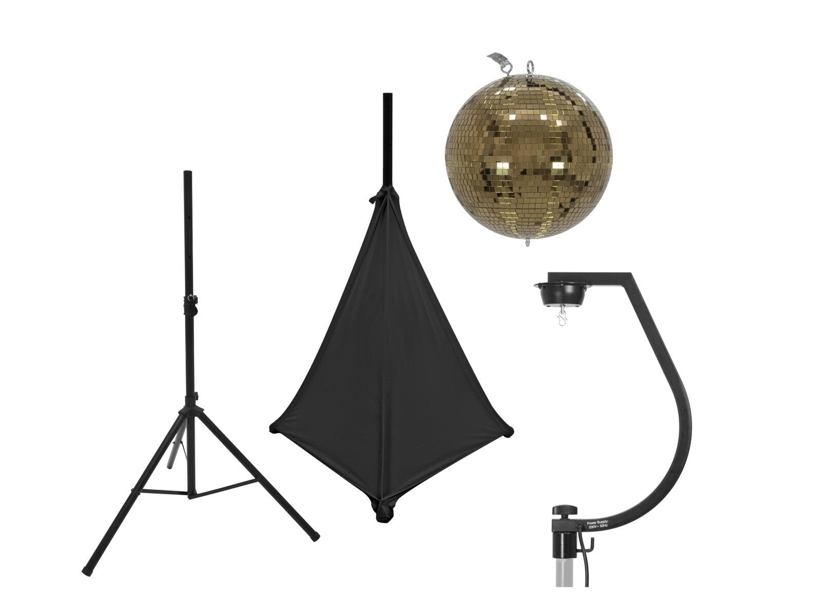EUROLITE Set sfera a specchi 30cm oro con supporto e copertura treppiede nera - 20000704