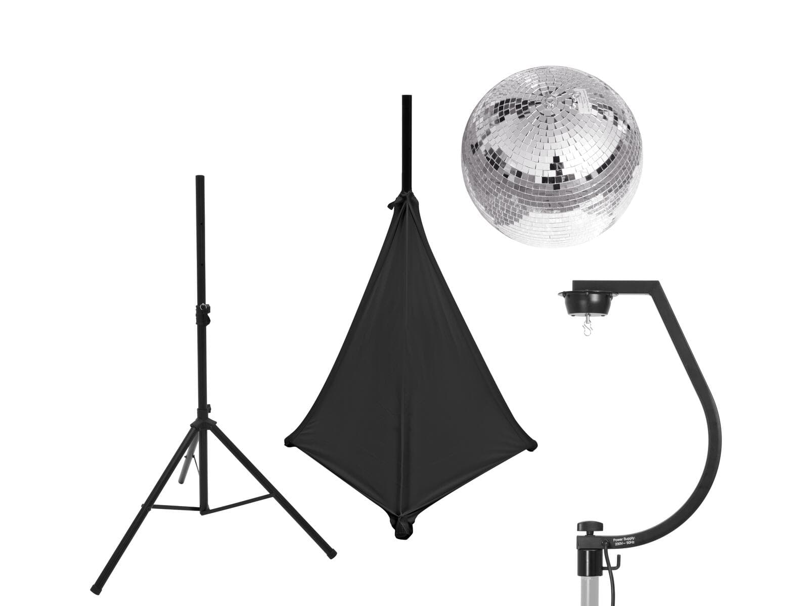 EUROLITE Set sfera a specchi 30cm con supporto e copertura treppiede nera - 20000705