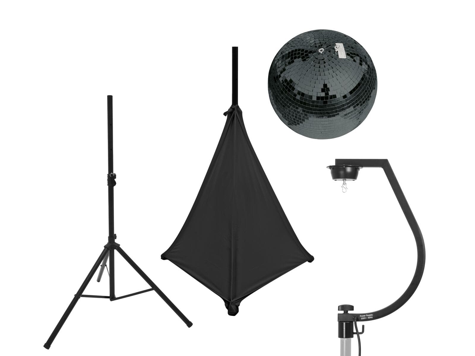 EUROLITE Set sfera a specchi 30cm nera con supporto e copertura treppiede nera - 20000706