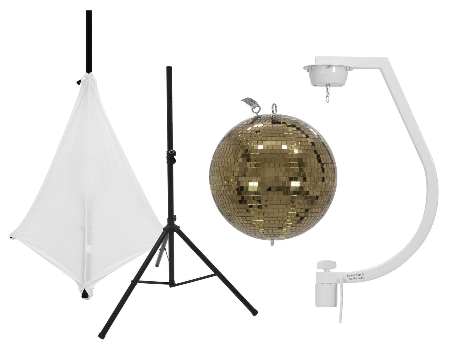 EUROLITE Set sfera a specchi 30cm oro con supporto e copertura treppiede bianca - 20000710