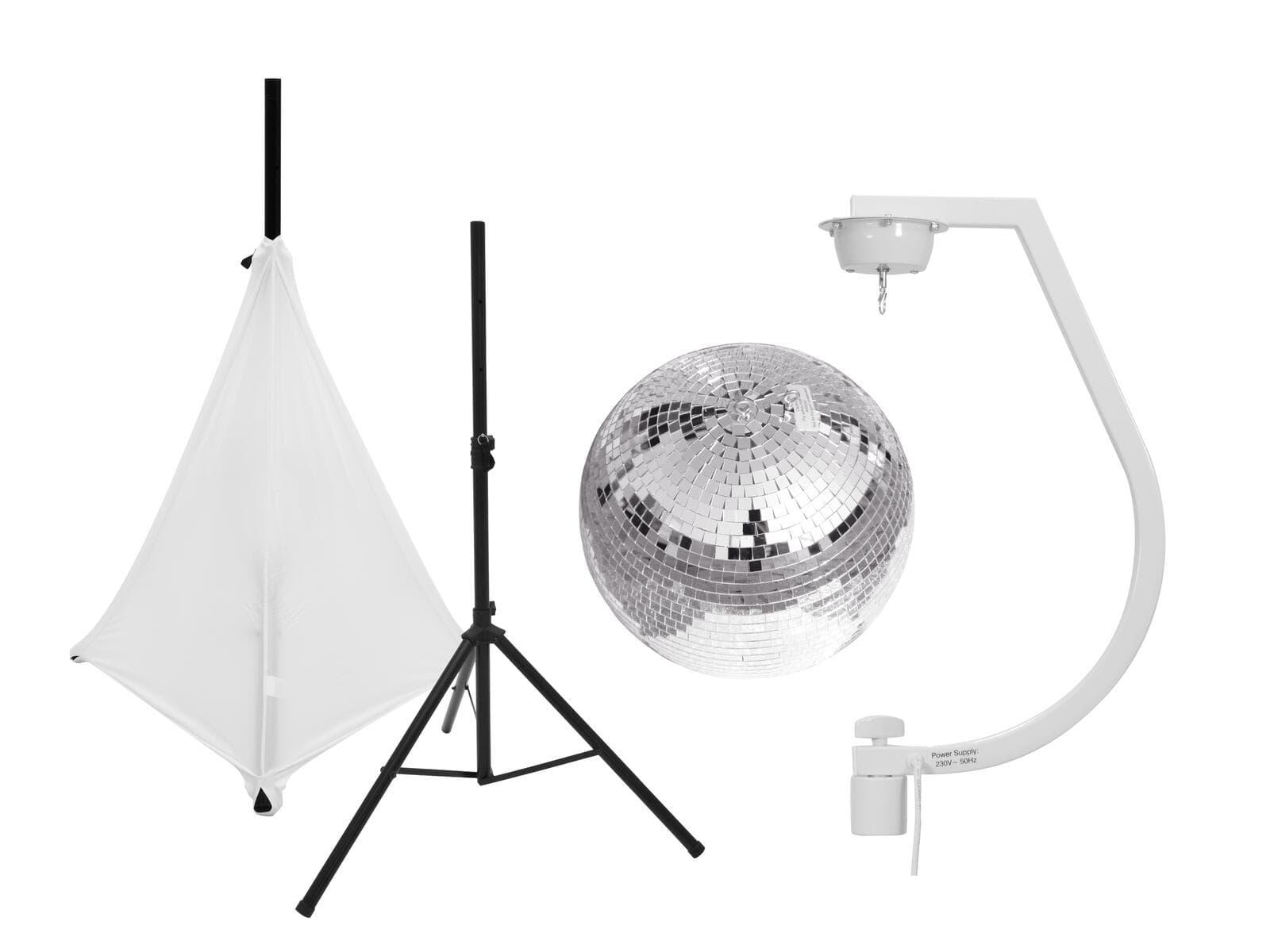 EUROLITE Set sfera a specchi 30cm con supporto e copertura treppiede bianca - 20000711