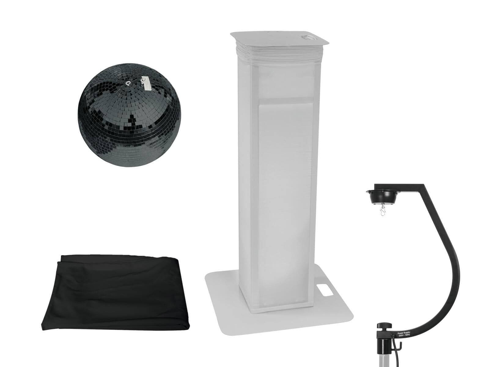 EUROLITE Set sfera a specchi 30cm nera con supporto da palco variabile + copertura nera - 20000715