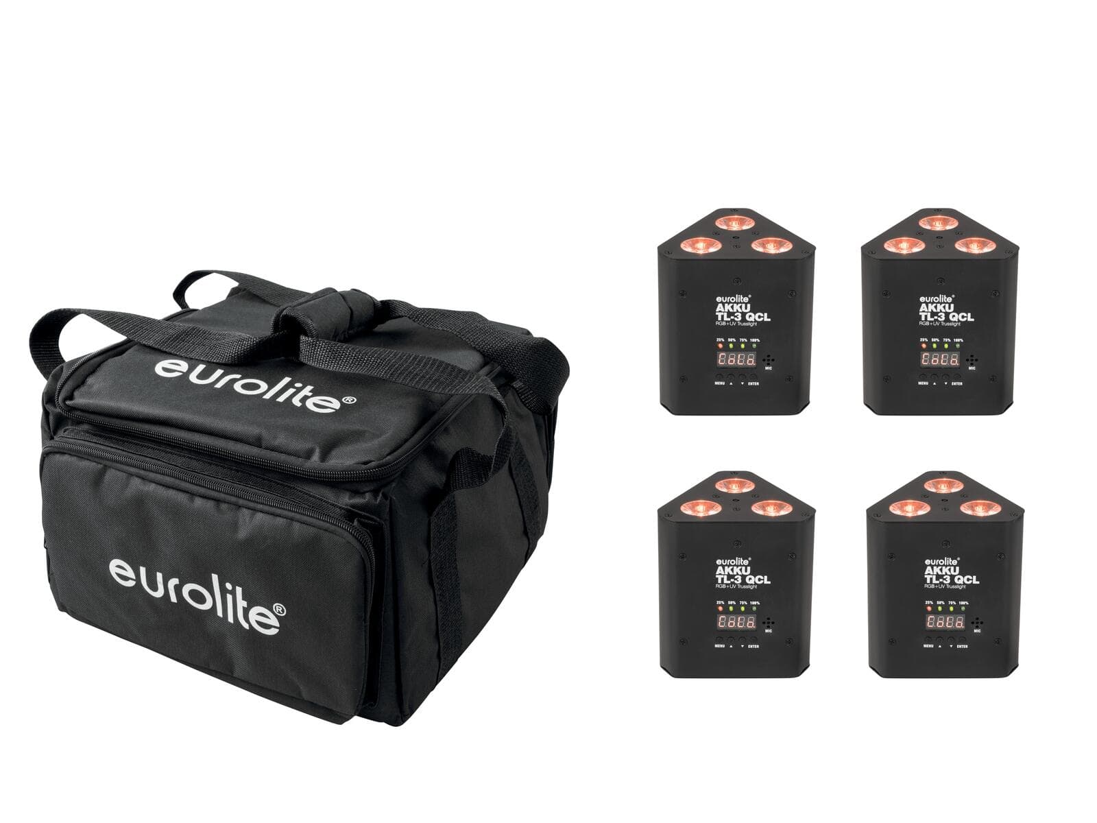 EUROLITE Set 4x AKKU TL-3 QCL RGB+UV Trusslight + SB-4 Borsa morbida - 20000852