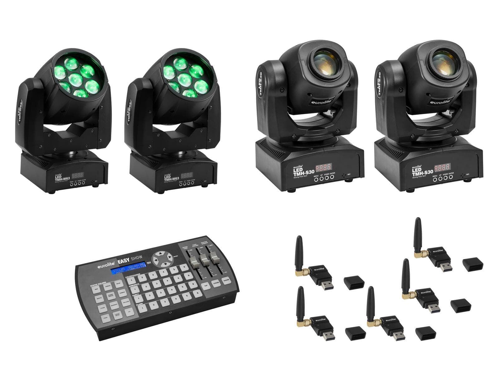 EUROLITE Set 2x LED TMH-W63 + 2x LED TMH-S30 + USB QuickDMX + Easy Show - 20000867