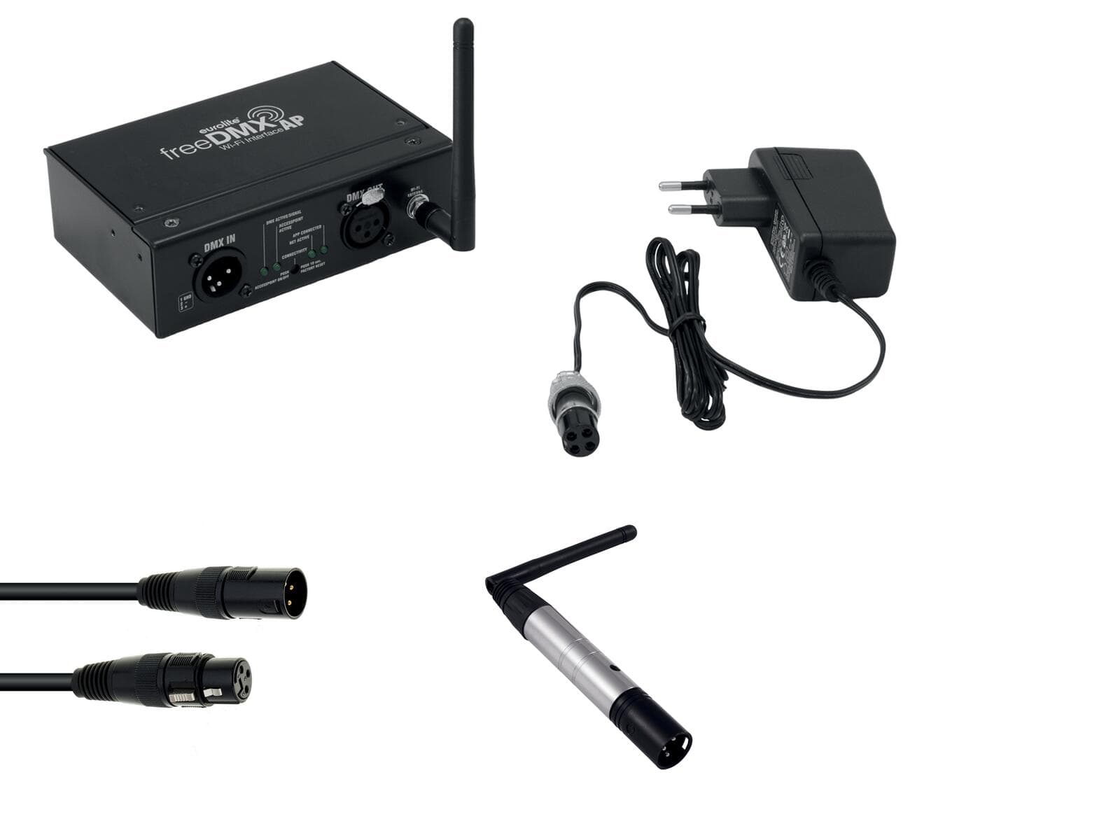 EUROLITE Set interfaccia Wi-Fi freeDMX AP + Trasmettitore wireless QuickDMX + Cavo DMX - 20000870