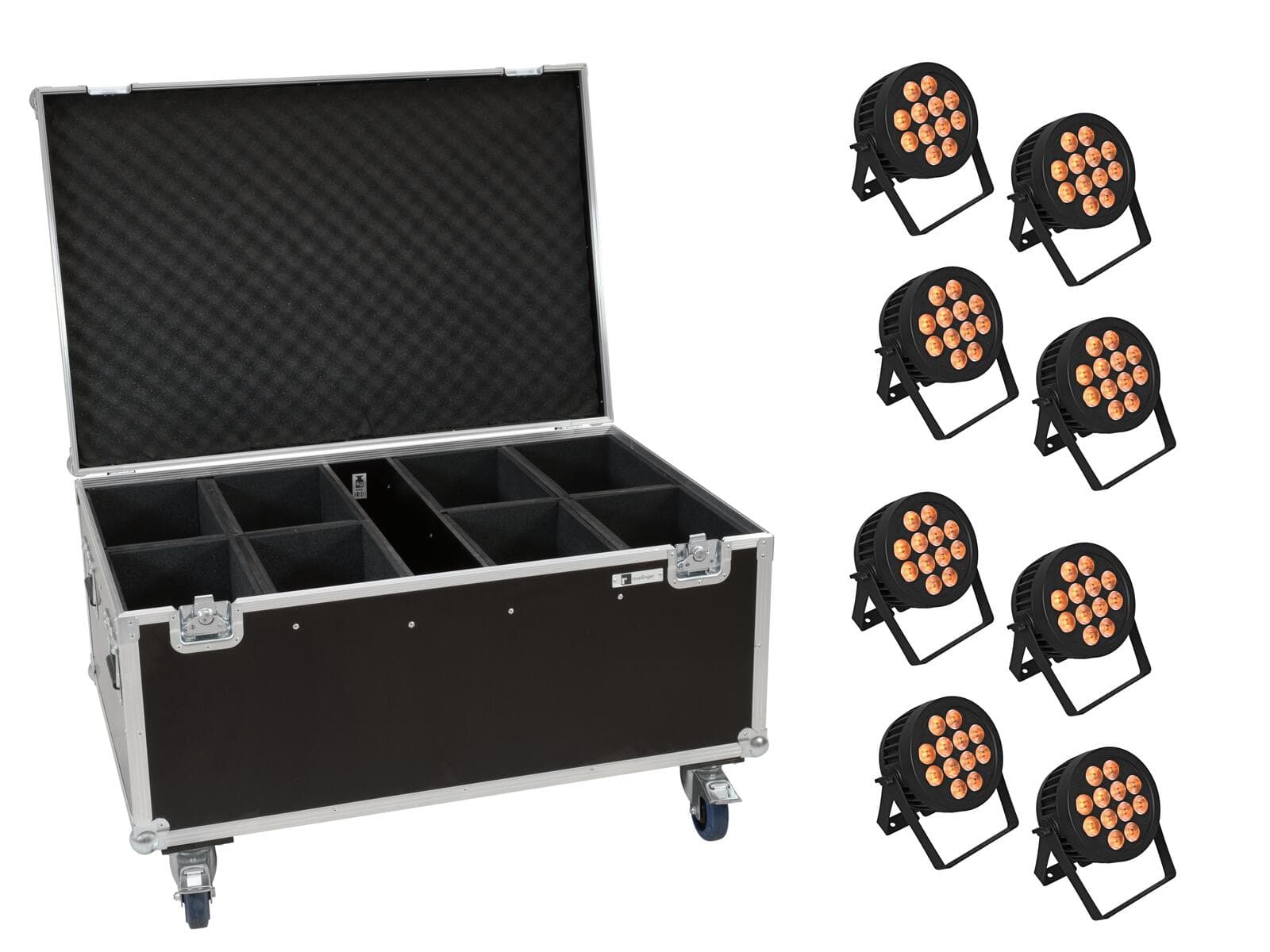 EUROLITE Set 8x LED IP PAR 12x8W QCL Spot + Custodia con ruote - 20000881