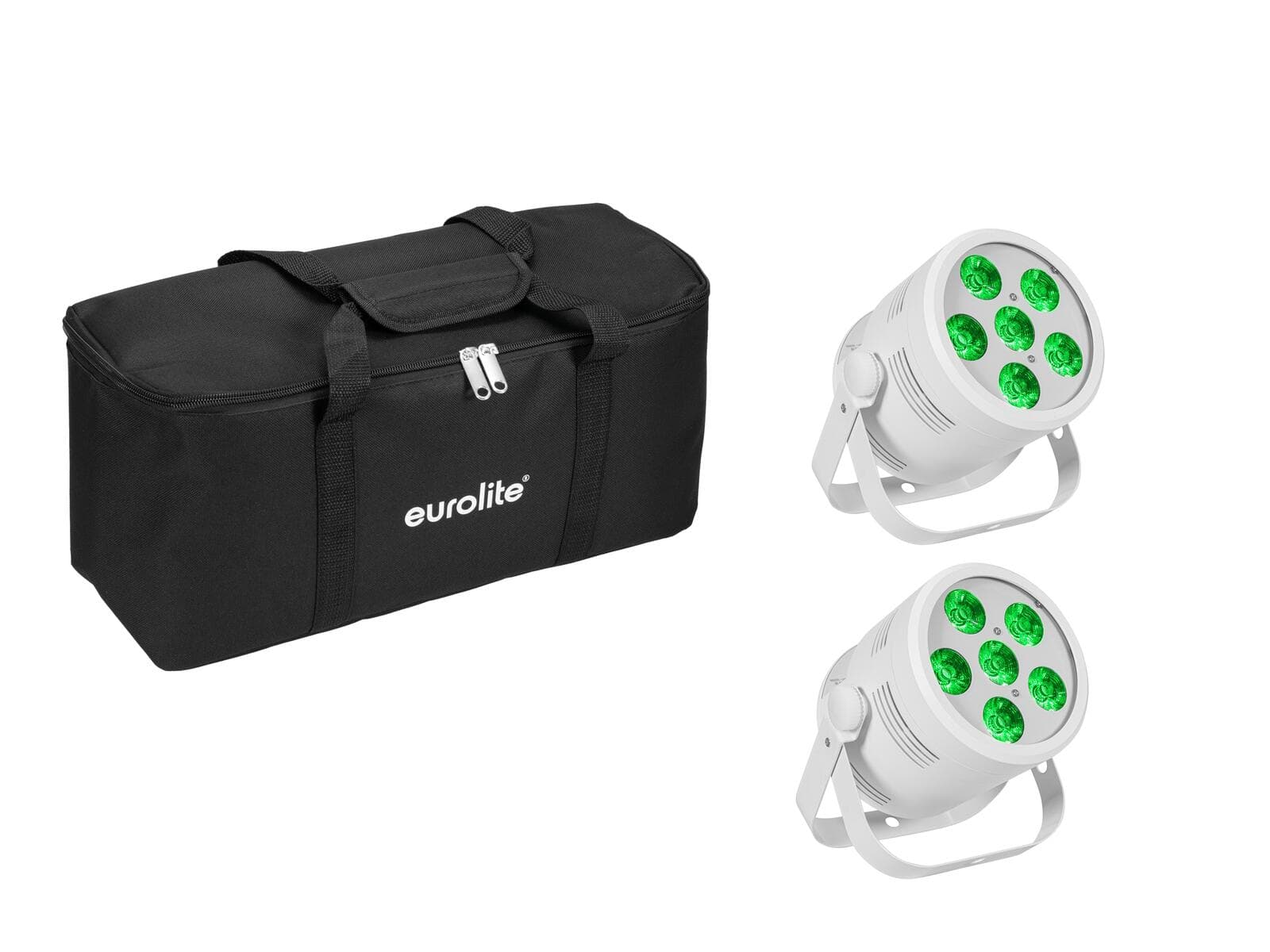 EUROLITE Set 2x LED Silent Par 6 QCL floor bianco + Borsa morbida - 20000965