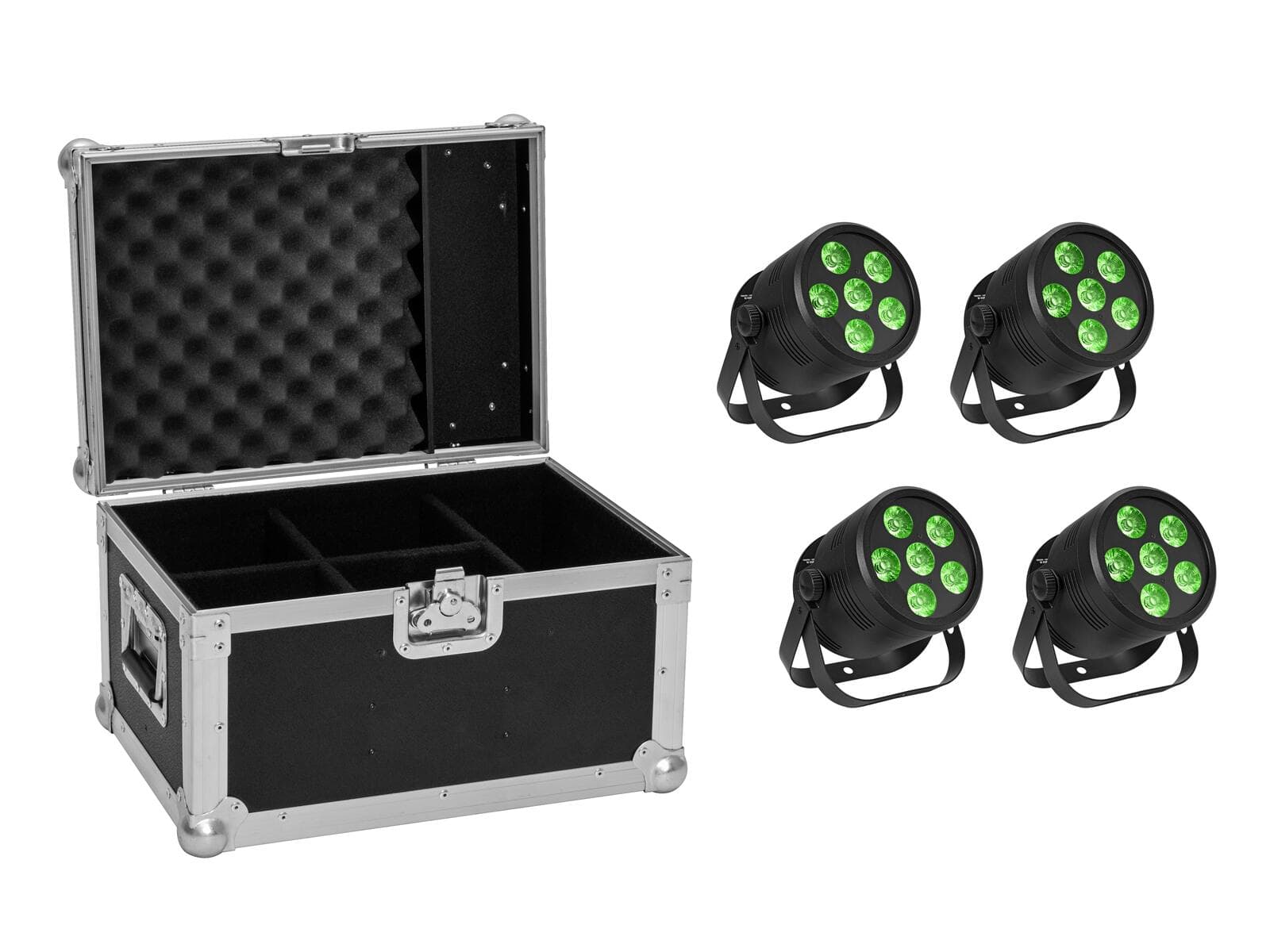 EUROLITE Set 4x LED Silent PAR 6 QCL Floor nero + flightcase - 20000986