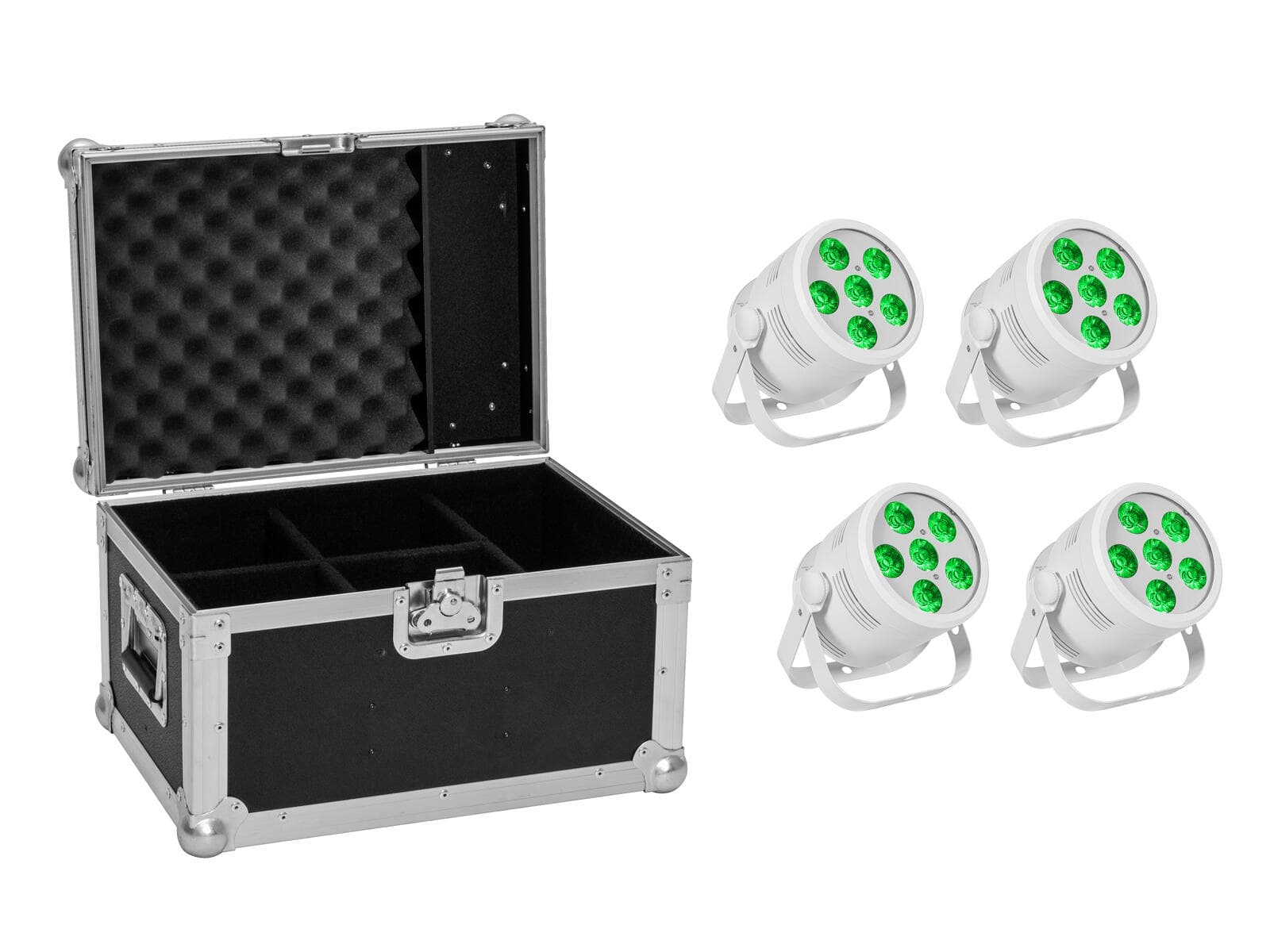 EUROLITE Set 4x LED Silent PAR 6 QCL Floor bianco + flightcase - 20000987