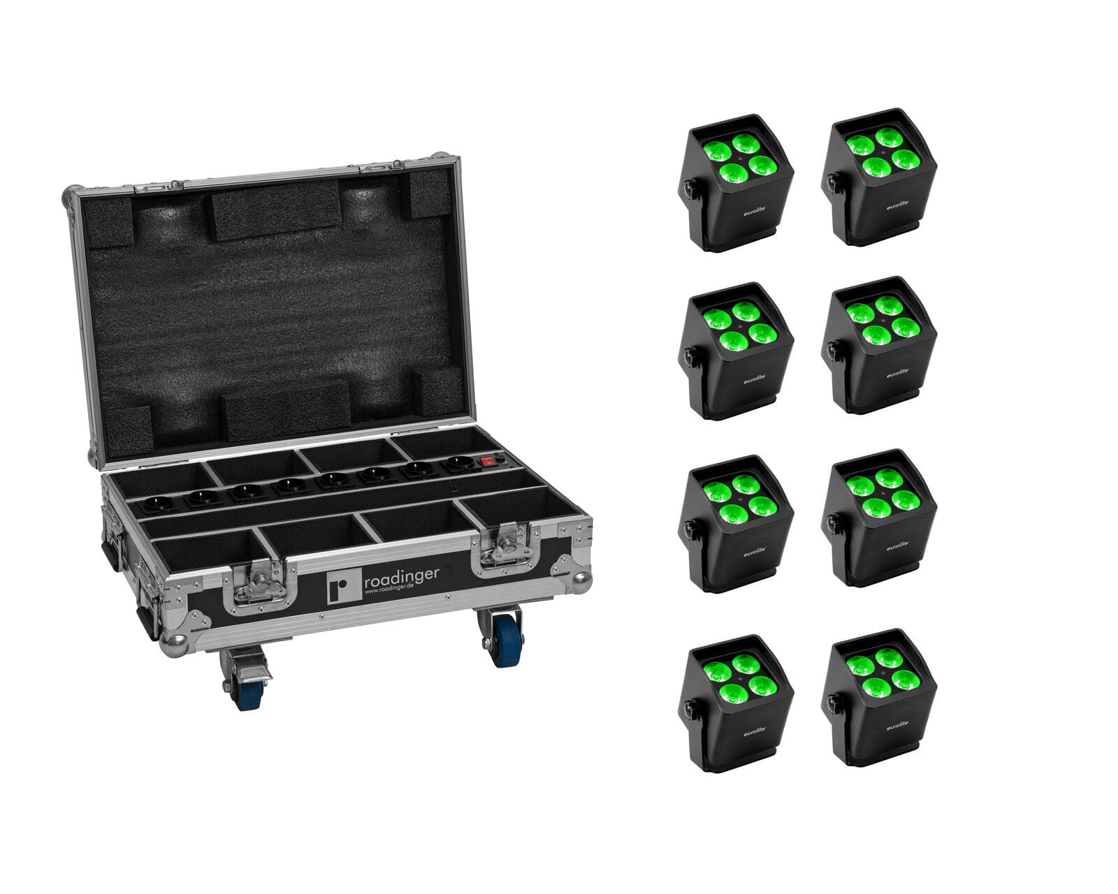 EUROLITE Set 8x AKKU Mini IP UP-4 QCL Spot MK2 + Custodia con funzione di ricarica - 20001006