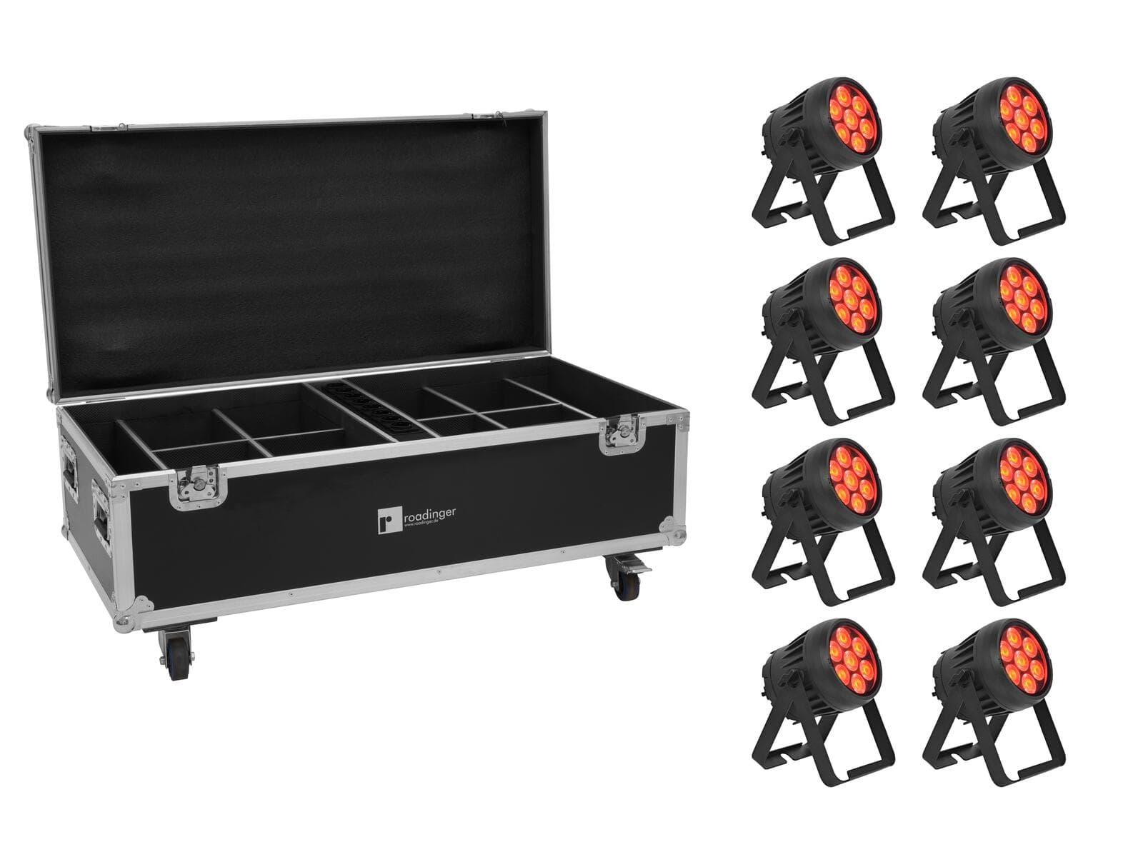 EUROLITE Set 8x AKKU IP PAR 7 QCL CRMX MK2 + Custodia con funzione di ricarica - 20001008