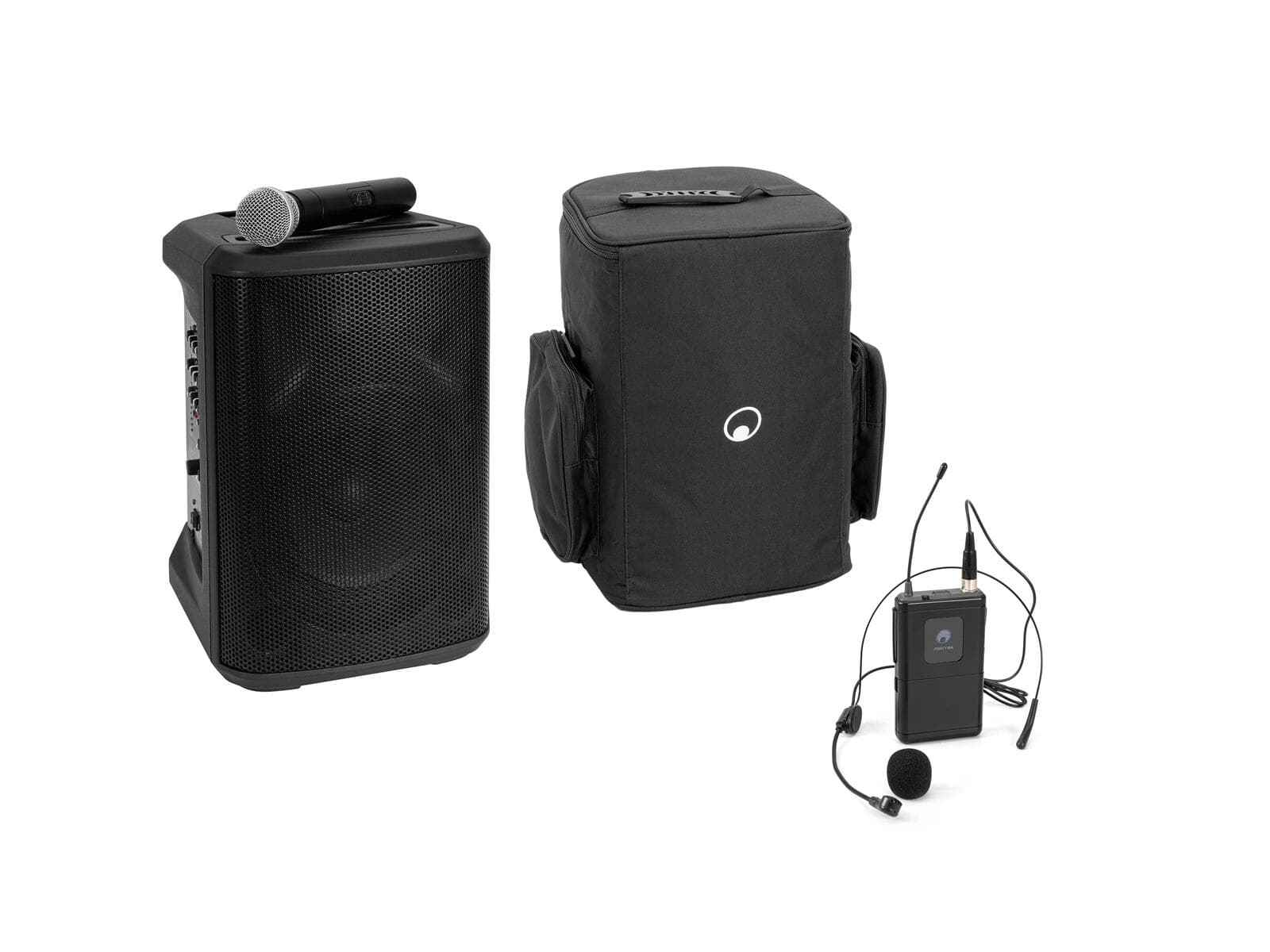 OMNITRONIC Set PORTY-8A sistema PA wireless + trasmettitore bodypack con headset + custodia morbida - 20001027