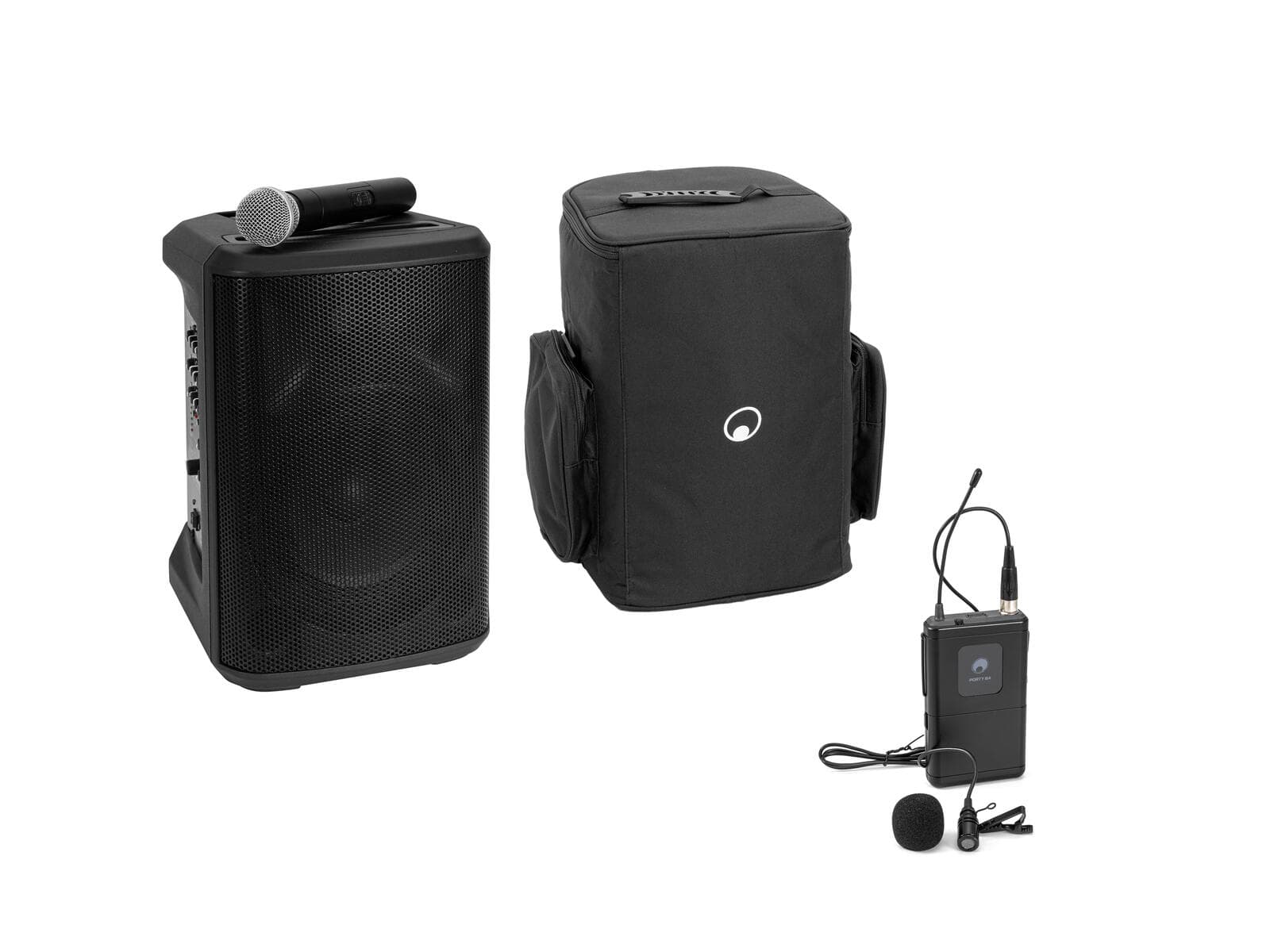 OMNITRONIC Set PORTY-8A sistema PA wireless + trasmettitore bodypack con microfono lavalier + custodia morbida - 20001028