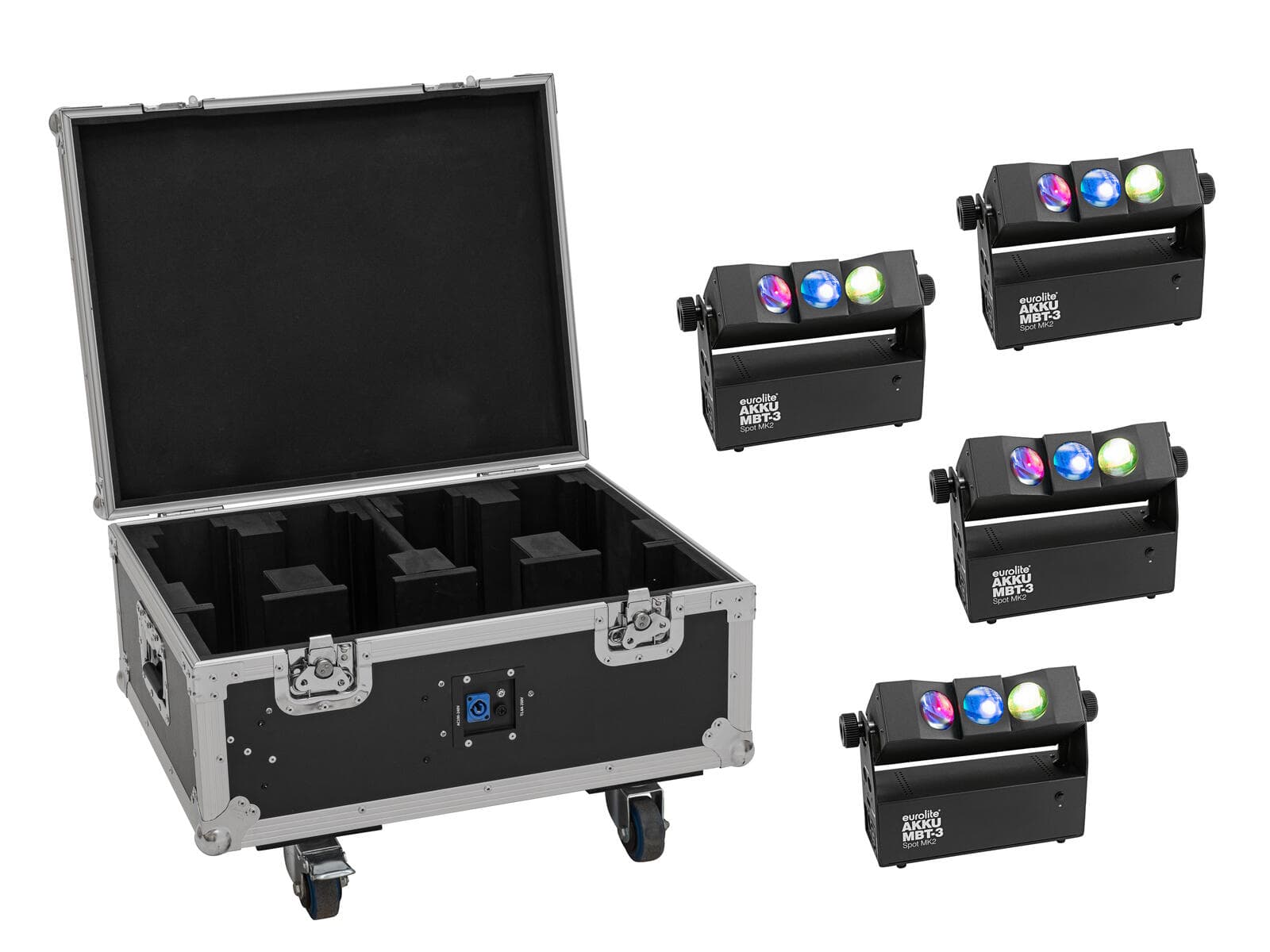 EUROLITE Set 4x AKKU MBT-3 Spot MK2 + flightcase con ruote e funzione di ricarica - 20001030