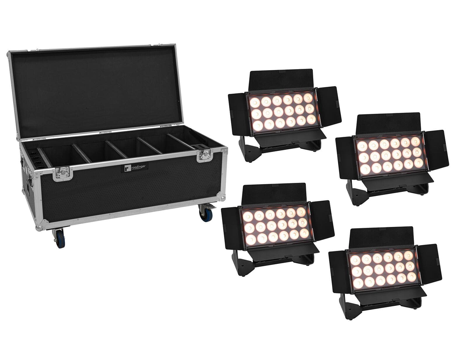EUROLITE Set 4x AKKU Multiflood IP 18x10W RGBW Wash CRMX Silent + custodia con ruote - 20001034