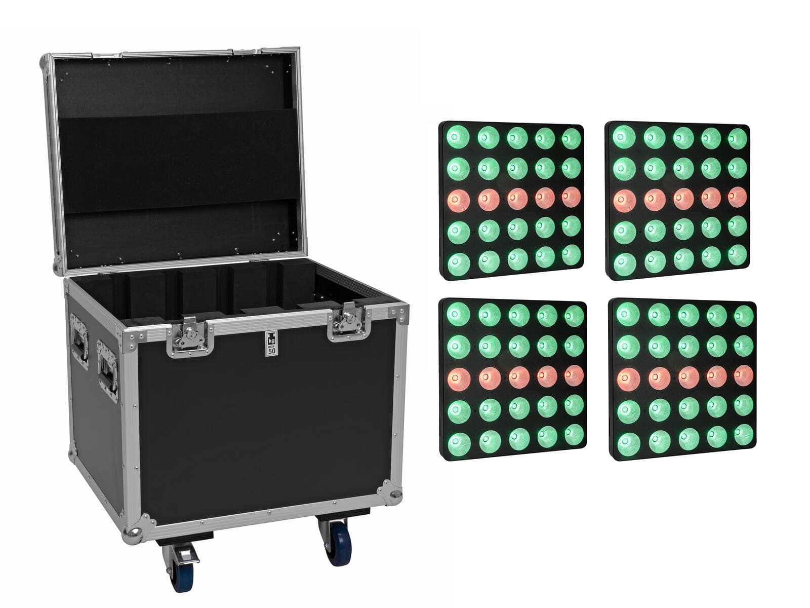 EUROLITE Set 4x pannello LED Pixel Matrix 5x5 RGB/WW + flightcase con ruote - 20001044