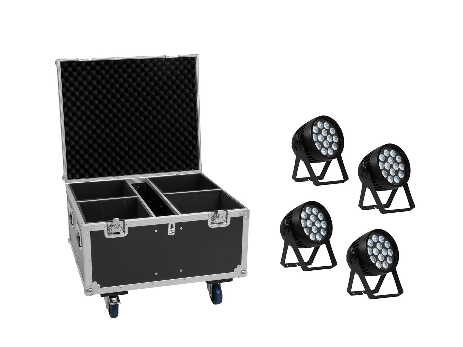 EUROLITE Set 4x spot LED AKKU IP PAR 14 HCL QuickDMX + flightcase - 20001052