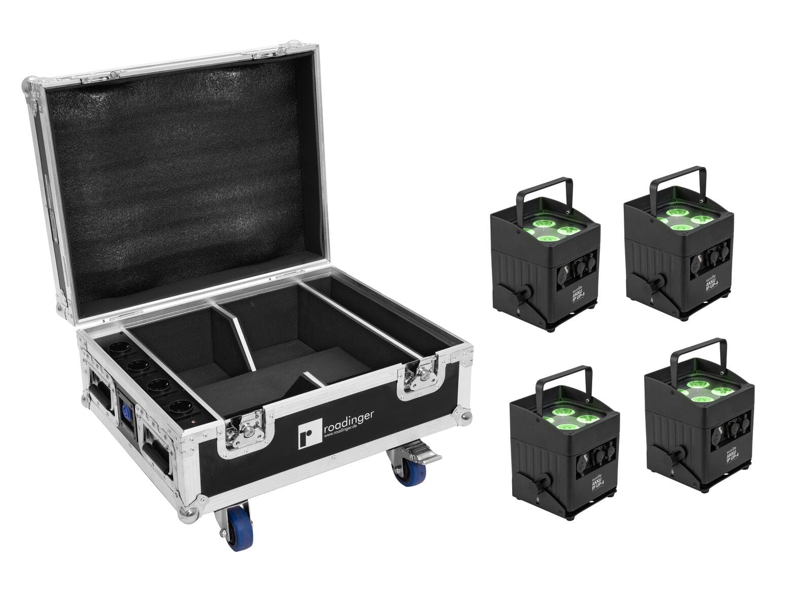 EUROLITE Set 4x uplight LED AKKU IP UP-4 QCL Spot QuickDMX MK2 + flightcase con ruote e ricarica - 20001057