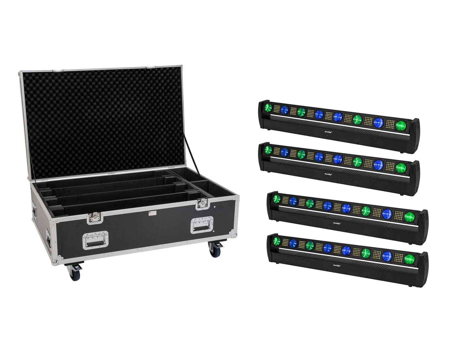 EUROLITE Set 4x barra LED BAR-8 SWING QCL + flightcase con ruote - 20001065