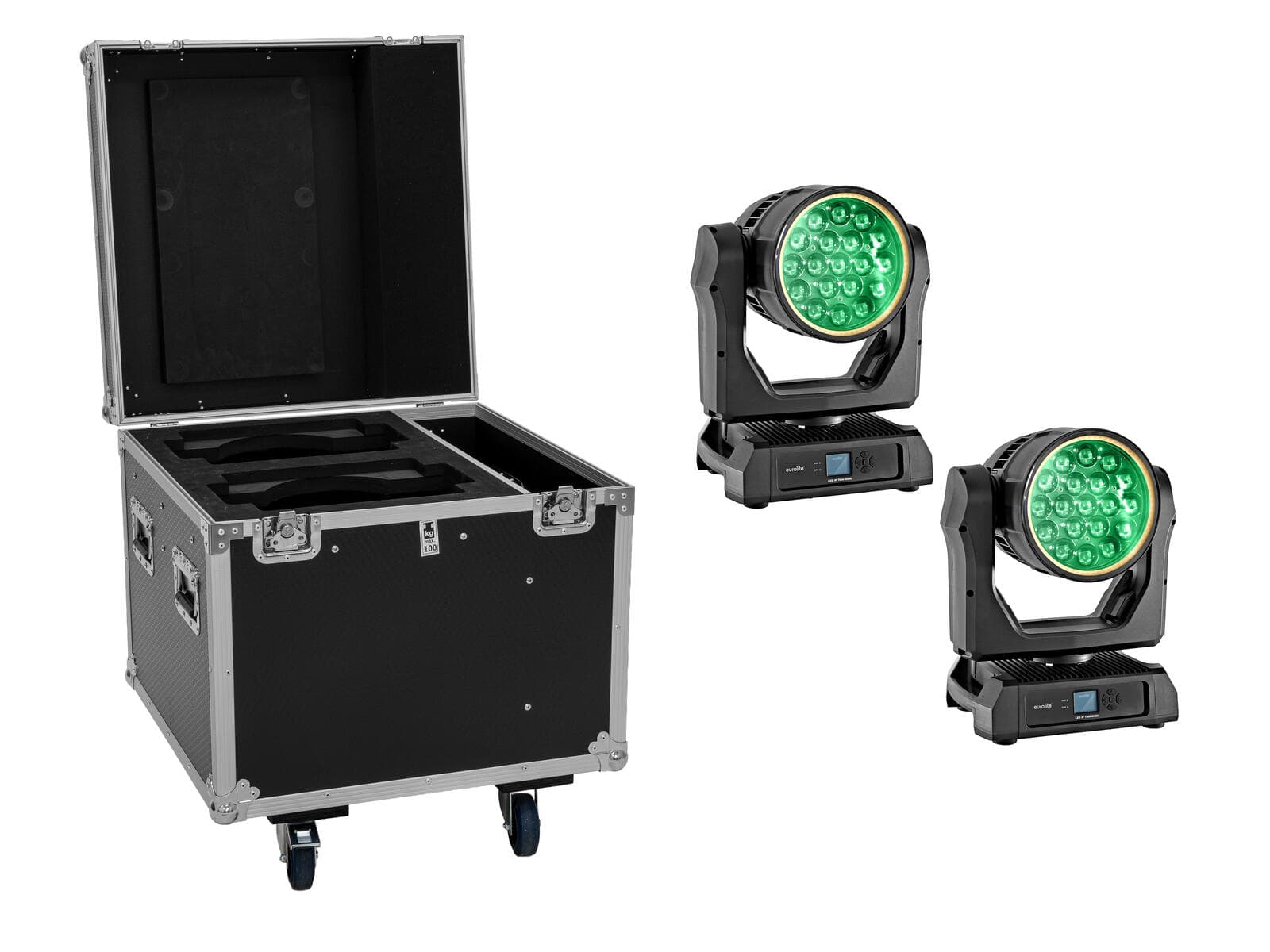 EUROLITE Set 2x LED IP TMH-W285 Hypno Moving Head Wash + Flightcase con ruote - 20001069