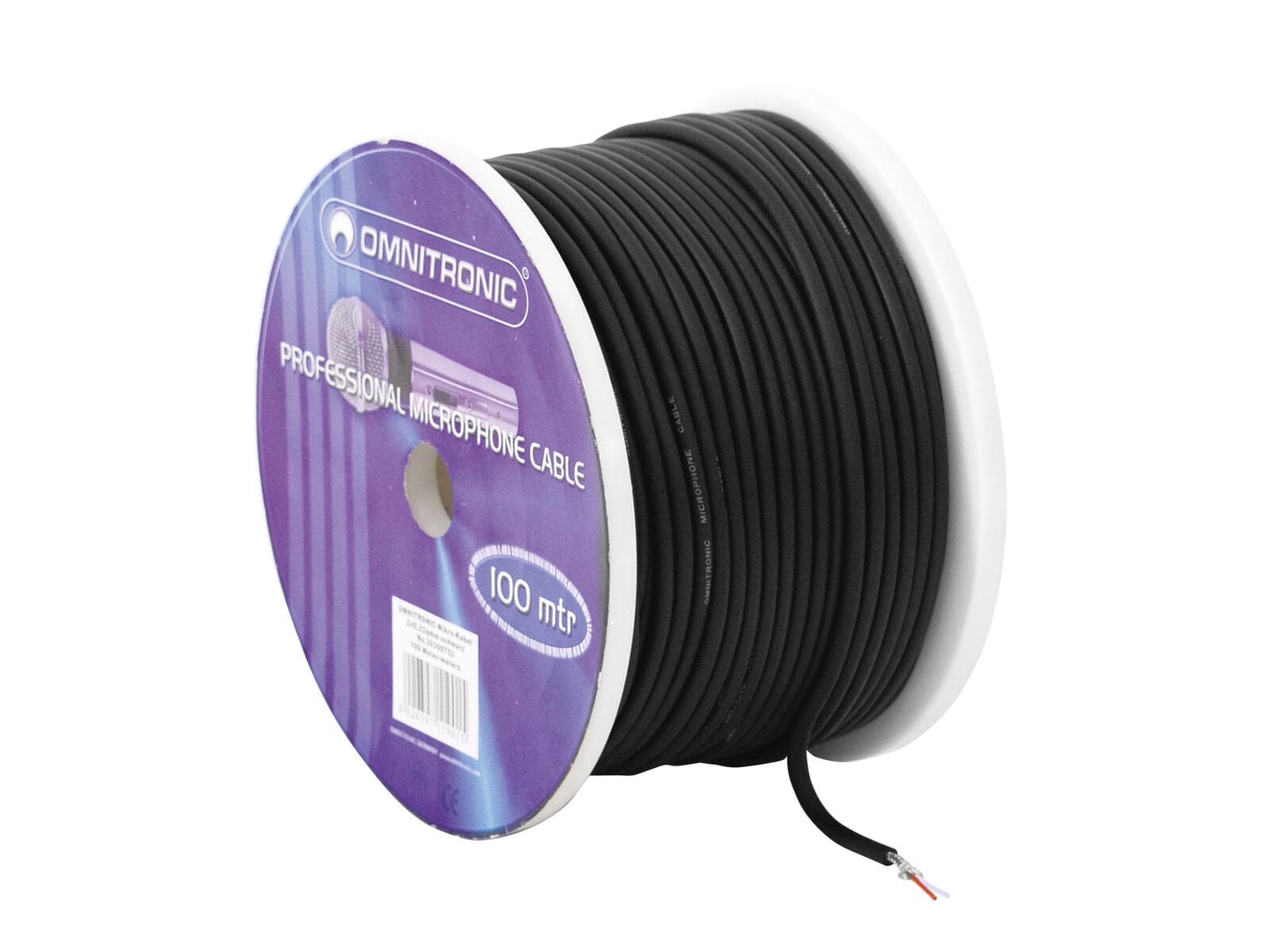 OMNITRONIC Cavo microfonico 2x0.22 100m nero + connettori - 30300780