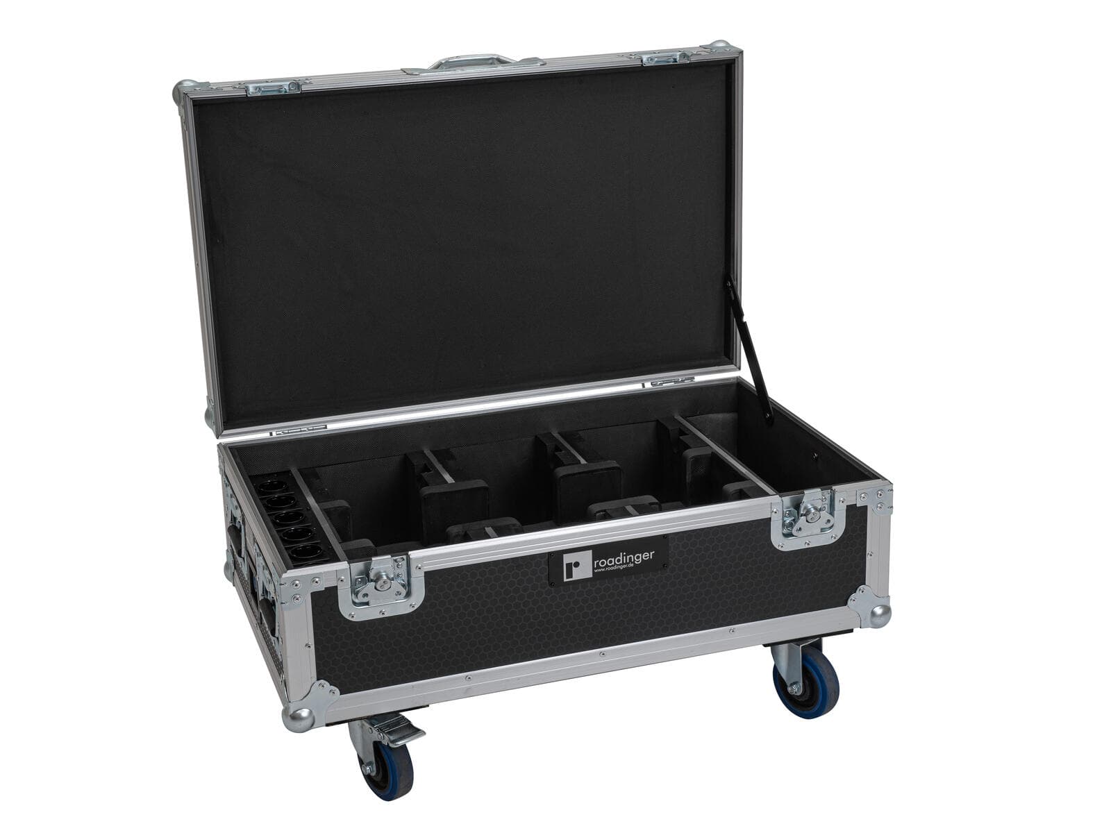 ROADINGER Flightcase 6x AKKU UP-4 QCL Spot QuickDMX MK2 con funzione di ricarica e ruote - 31005255