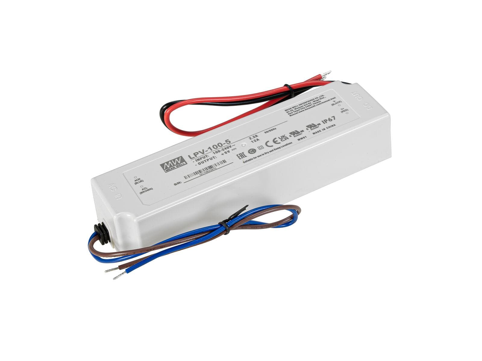 MEANWELL Alimentatore 60W / 5V IP67 LPV-100-5 - 51405144