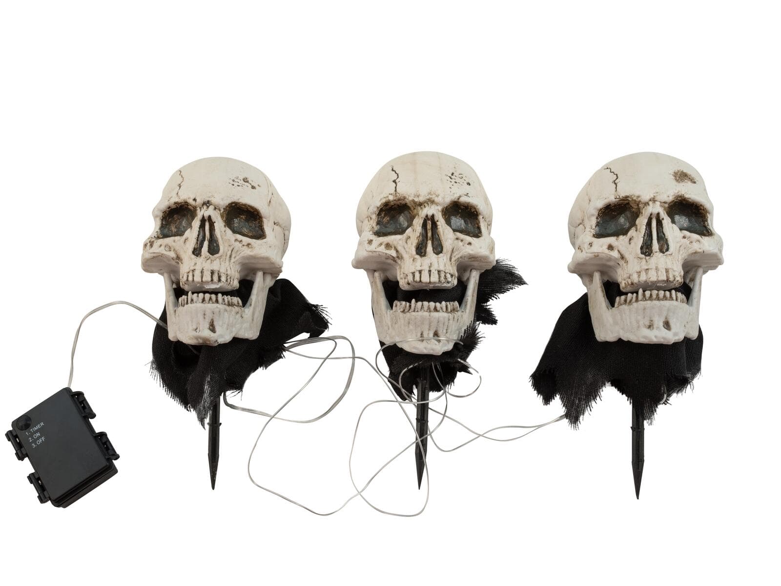 EUROPALMS Teschi di Halloween con picchetto, set da 3, 29cm - 83316122