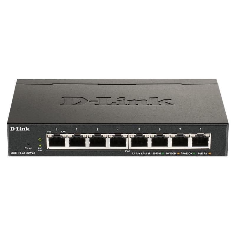 Smart switch gestito PoE 8 porte gigabit PoE a 64W supporto VLAN - D-Link DGS-1100-08PV2