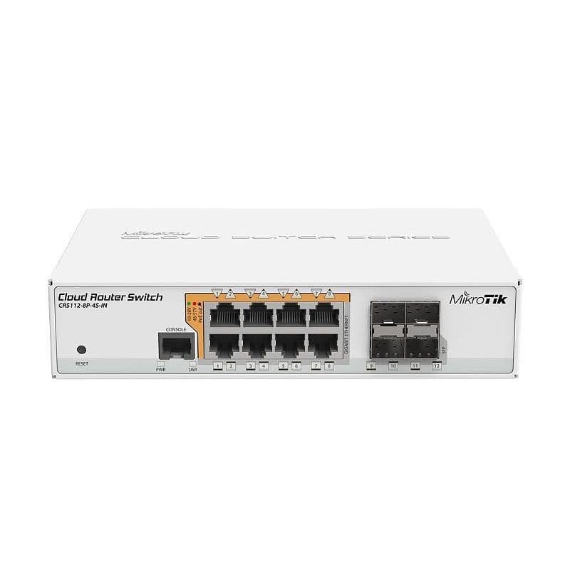 Switch di rete Gigabit Ethernet 10/100/1000 con PoE bianco - MikroTik CRS112-8P-4S-IN