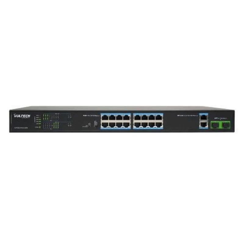 Switch non gestito PoE+ 16 porte 10/100 FE + 2 porte uplink 10/100/1000 GE - Vultech VS-POE2164GE-200W