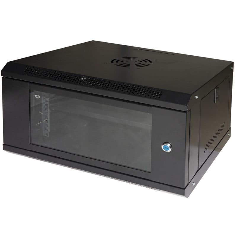 Armadio rack 19 pollici 6U nero con porta in vetro 300x400x530 mm (AxPxL) ripiano incluso - Link serie Light LK1906UNL