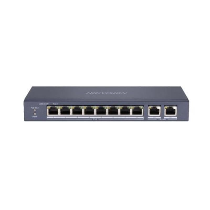 Switch 8 porte LAN 10/100M RJ45 PoE + 2 porte Gigabit RJ45, 802.3af/at - Hikvision DS-3E0310P-E/M