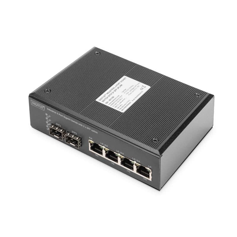 Switch PoE di rete Gigabit Ethernet a 4 porte, industriale, non gestito, 2 uplink SFP - Digitus